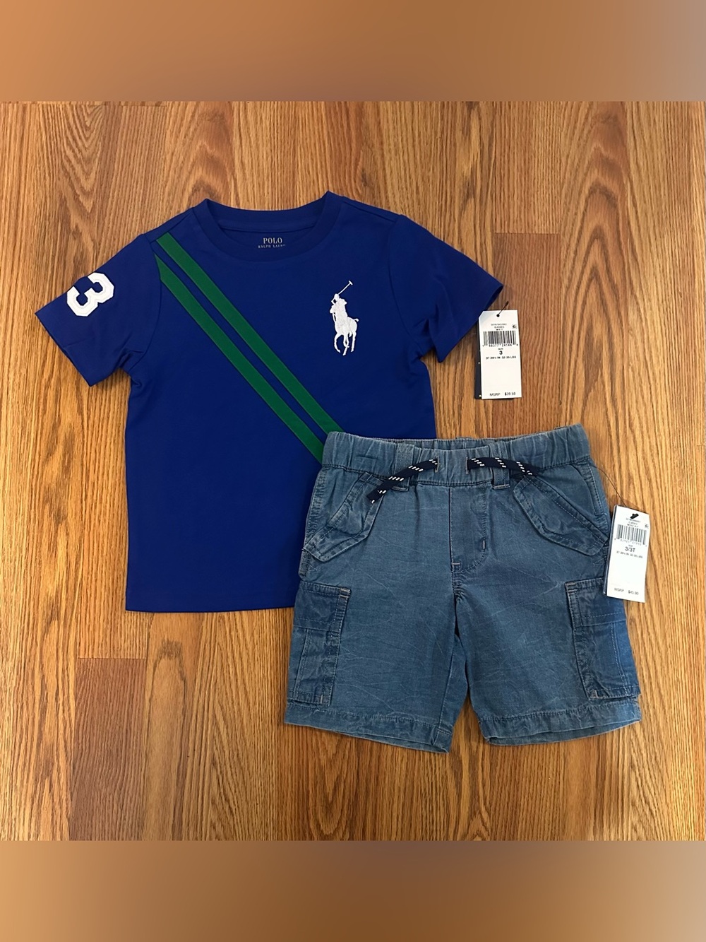 Polo Ralph Lauren Boy’s Big Pony JerseyTee & Cotton Ripstop Cargo Short, Size 3T